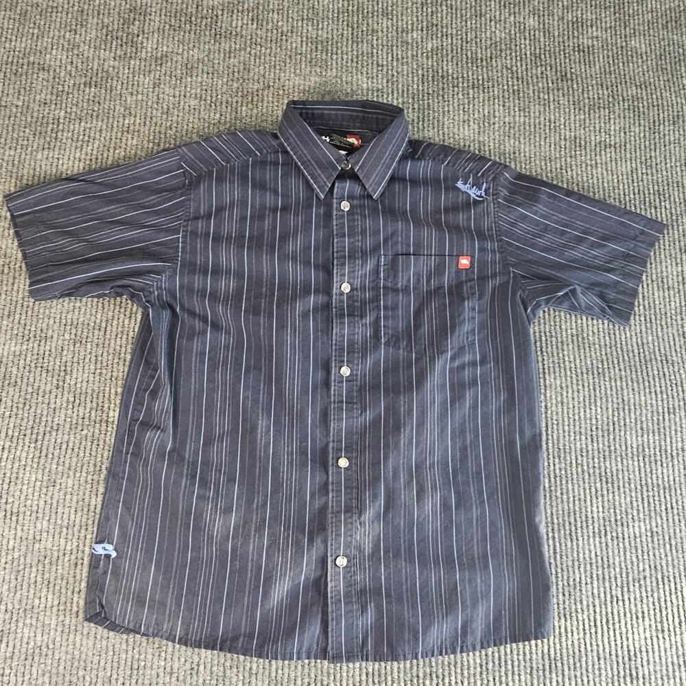 Hawk Skateboarding Shirt Boys Large 14/16 Blue Striped‎ Button Front Casual